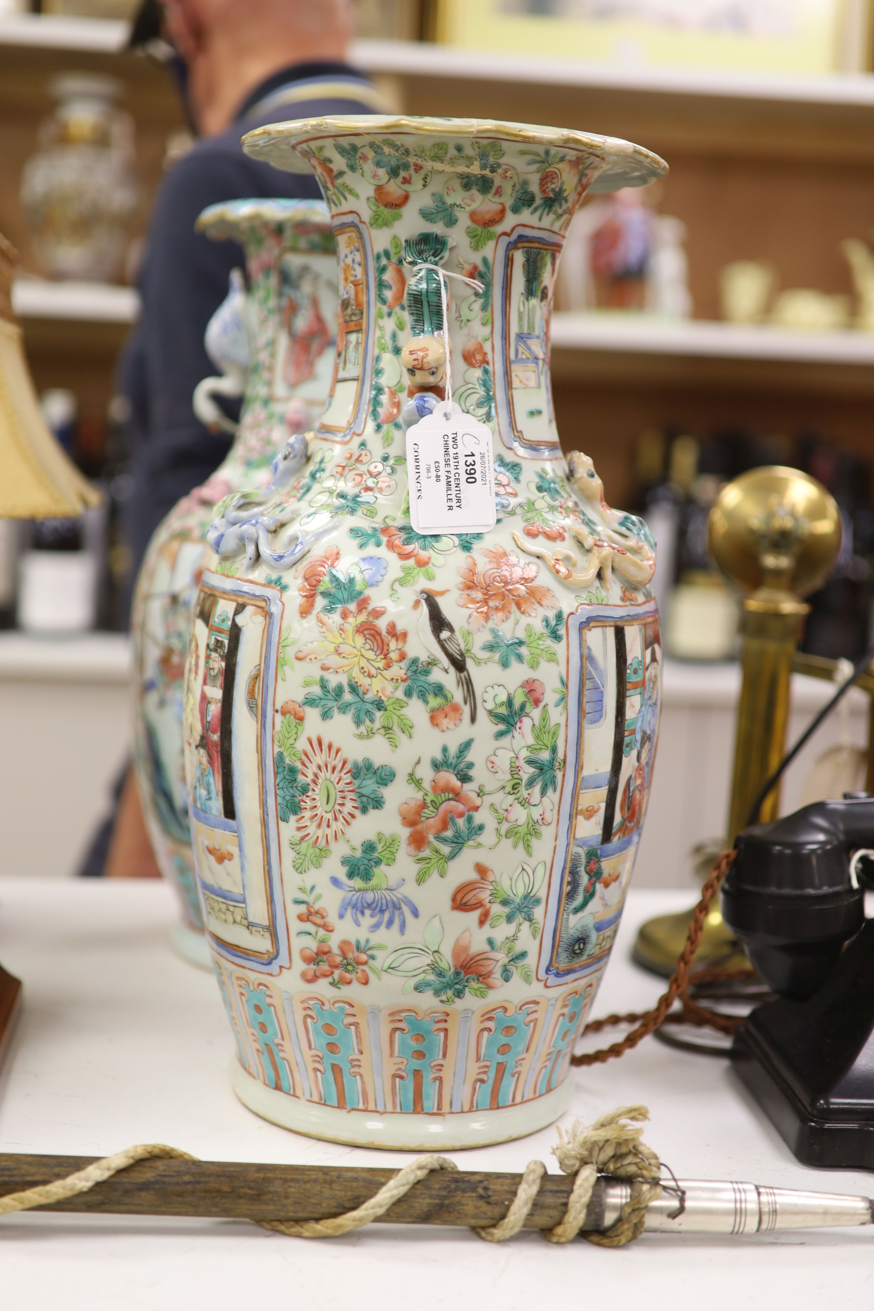 Two 19th century Chinese famille rose vases, tallest 45cm